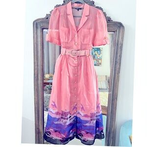 🔴SOLD Nautical Pink Dress Dolphins 🐬